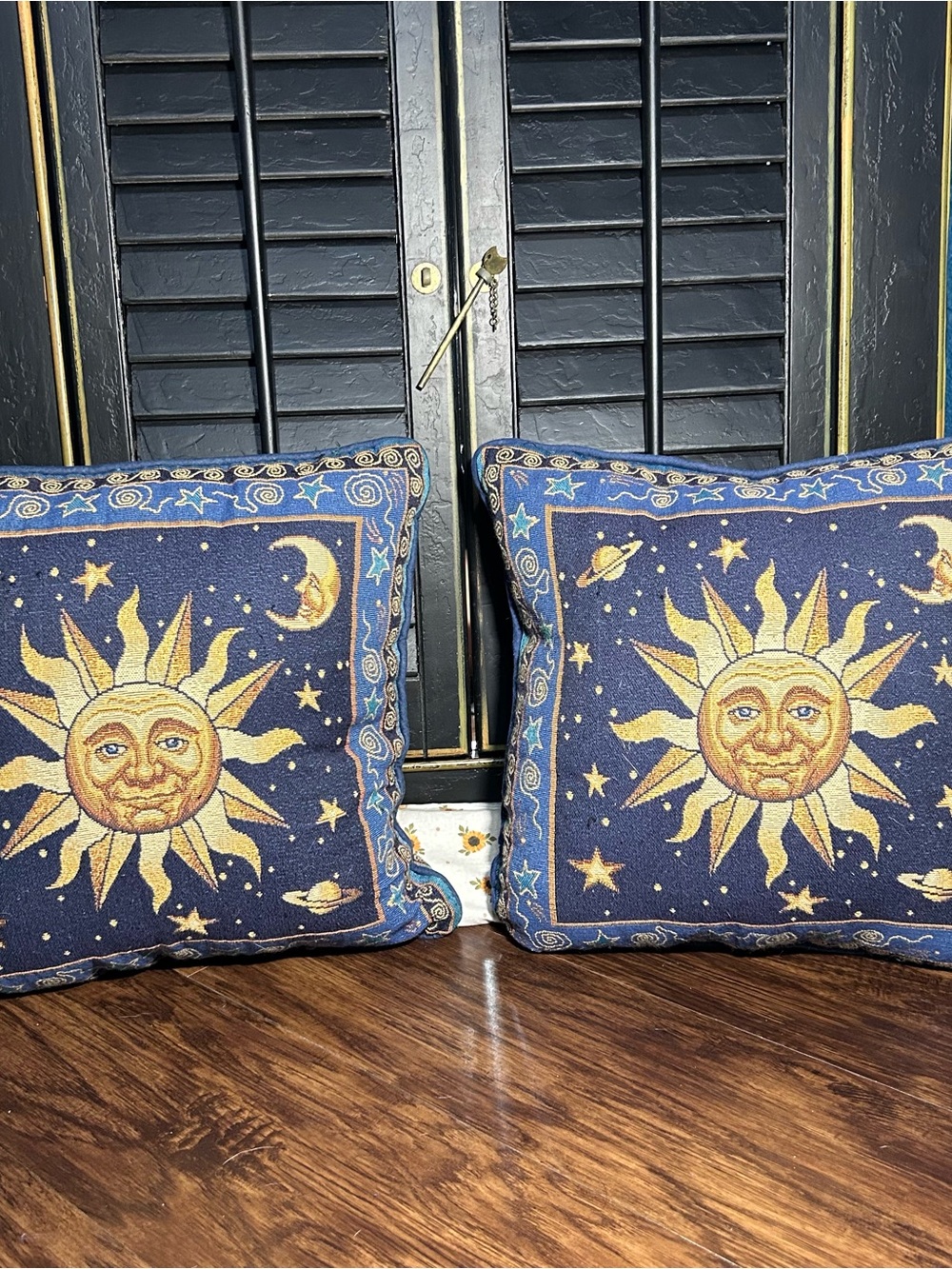 90s Vintage Sun, Moon & Stars Celestial Whimsical Garden Home 2 Throw Pillows